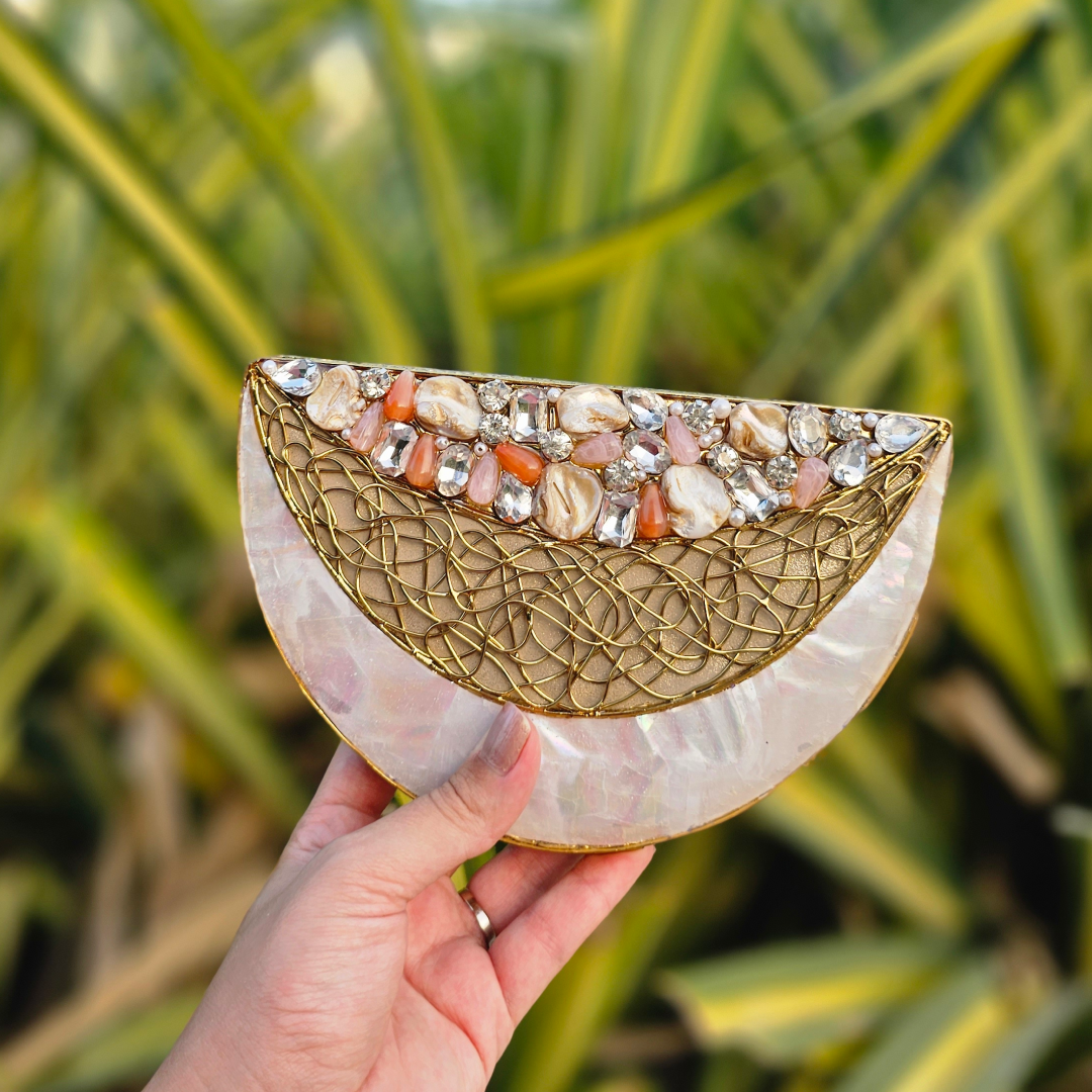 Designer Bridal Clutch, Heartbeat Rhythm Brass Clutch, Selomenika