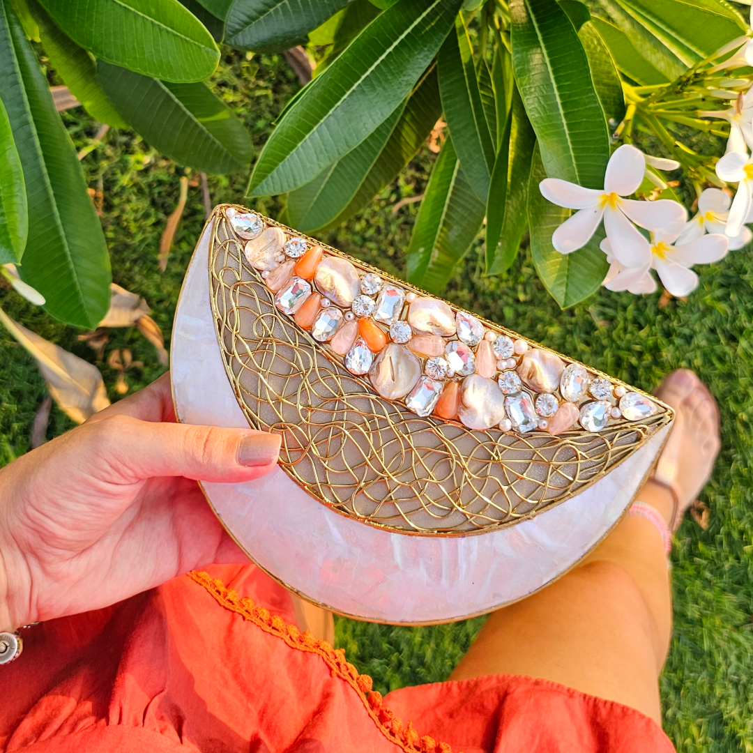 Designer Bridal Clutch, Heartbeat Rhythm Brass Clutch, Selomenika