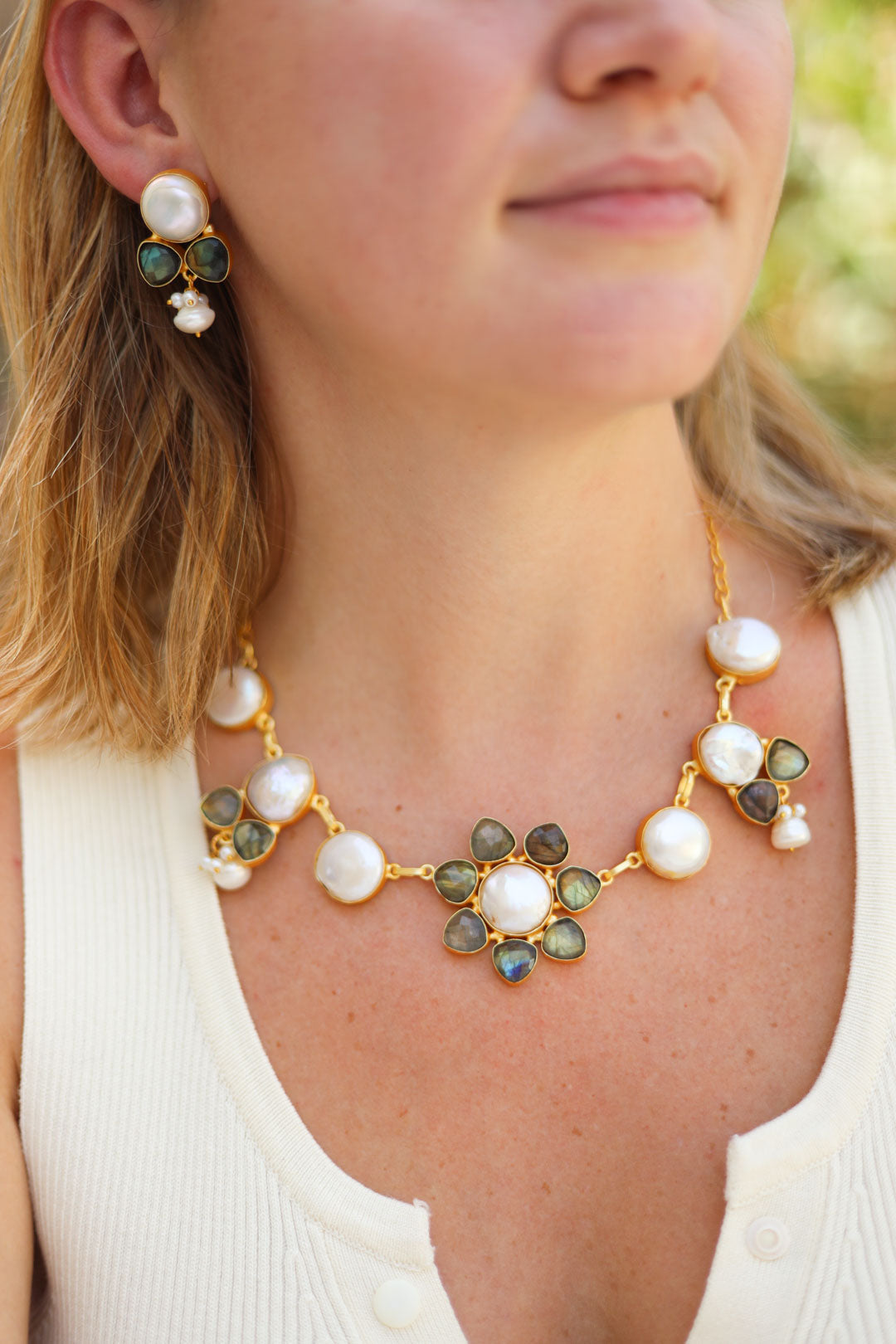 Earring And Necklace Set, Good Mood Pearl Jewelry Set, Selomenika