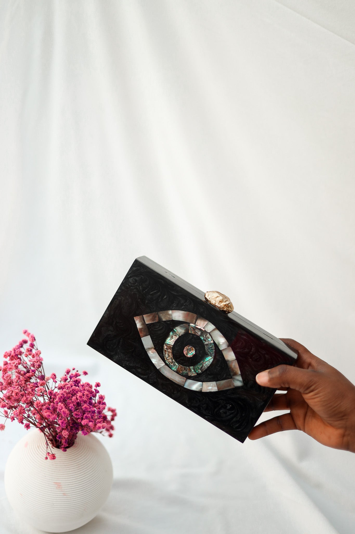 Black Evil Eye Bag, World In Your Eye Black Resin Bag, Selomenika