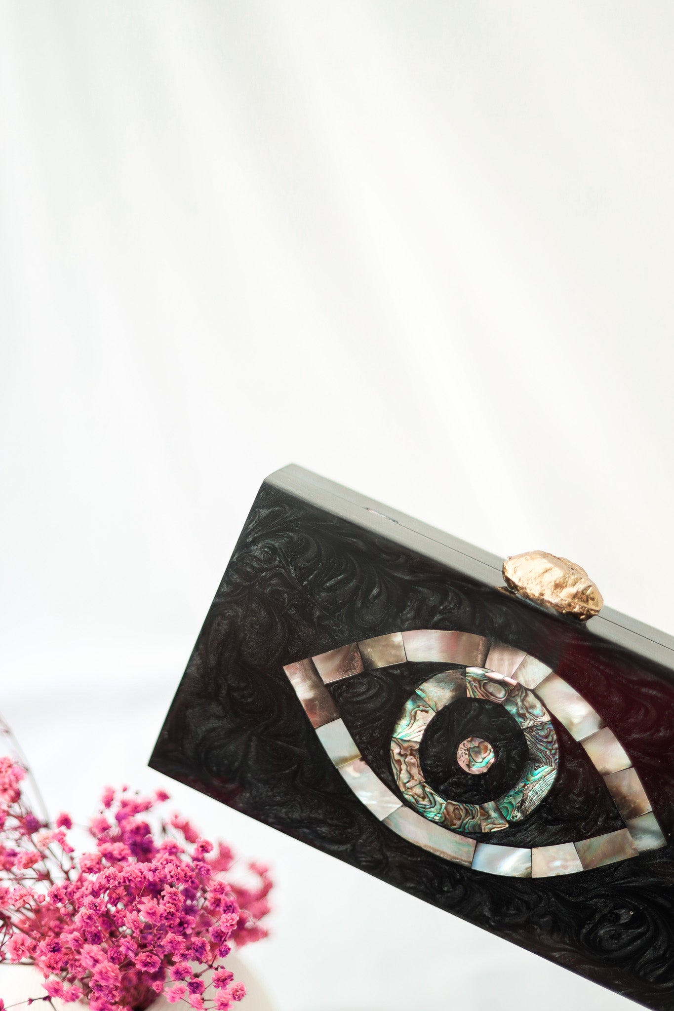 Black Evil Eye Bag, World In Your Eye Black Resin Bag, Selomenika