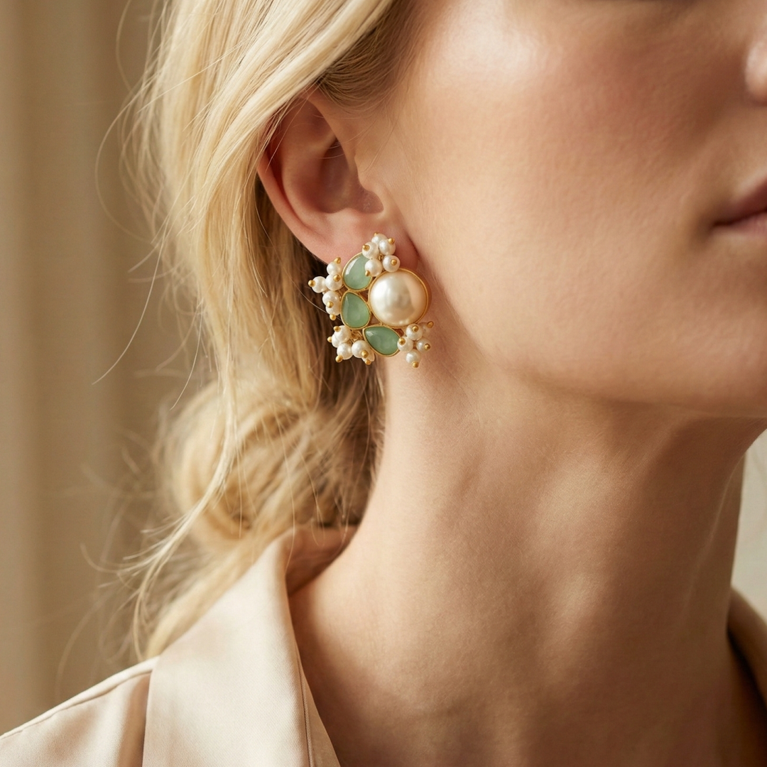 Melodic Love Monalisa Stone Earrings (Green)