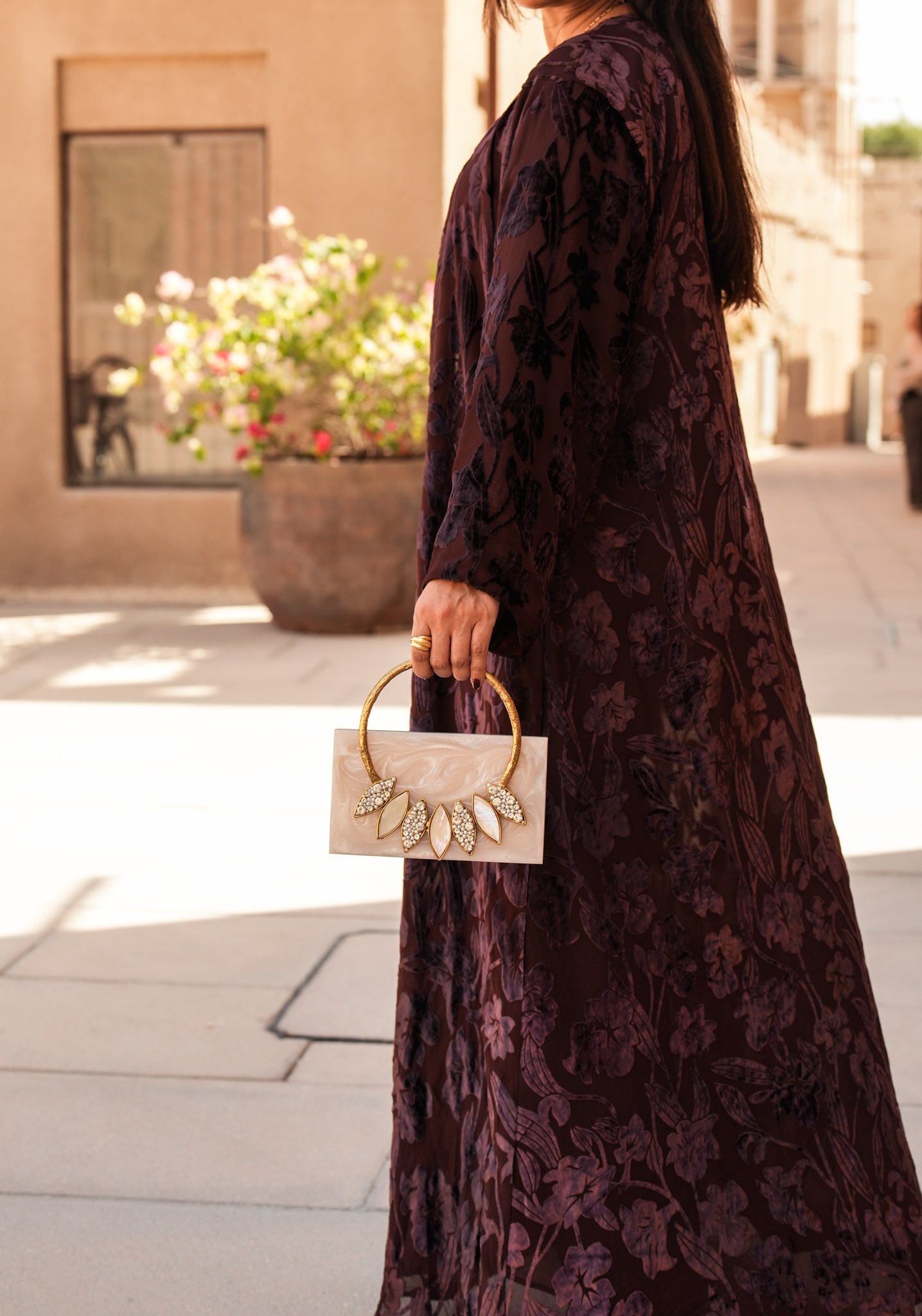 حقيبة يد من الراتنج مزدهرة طوال الليل