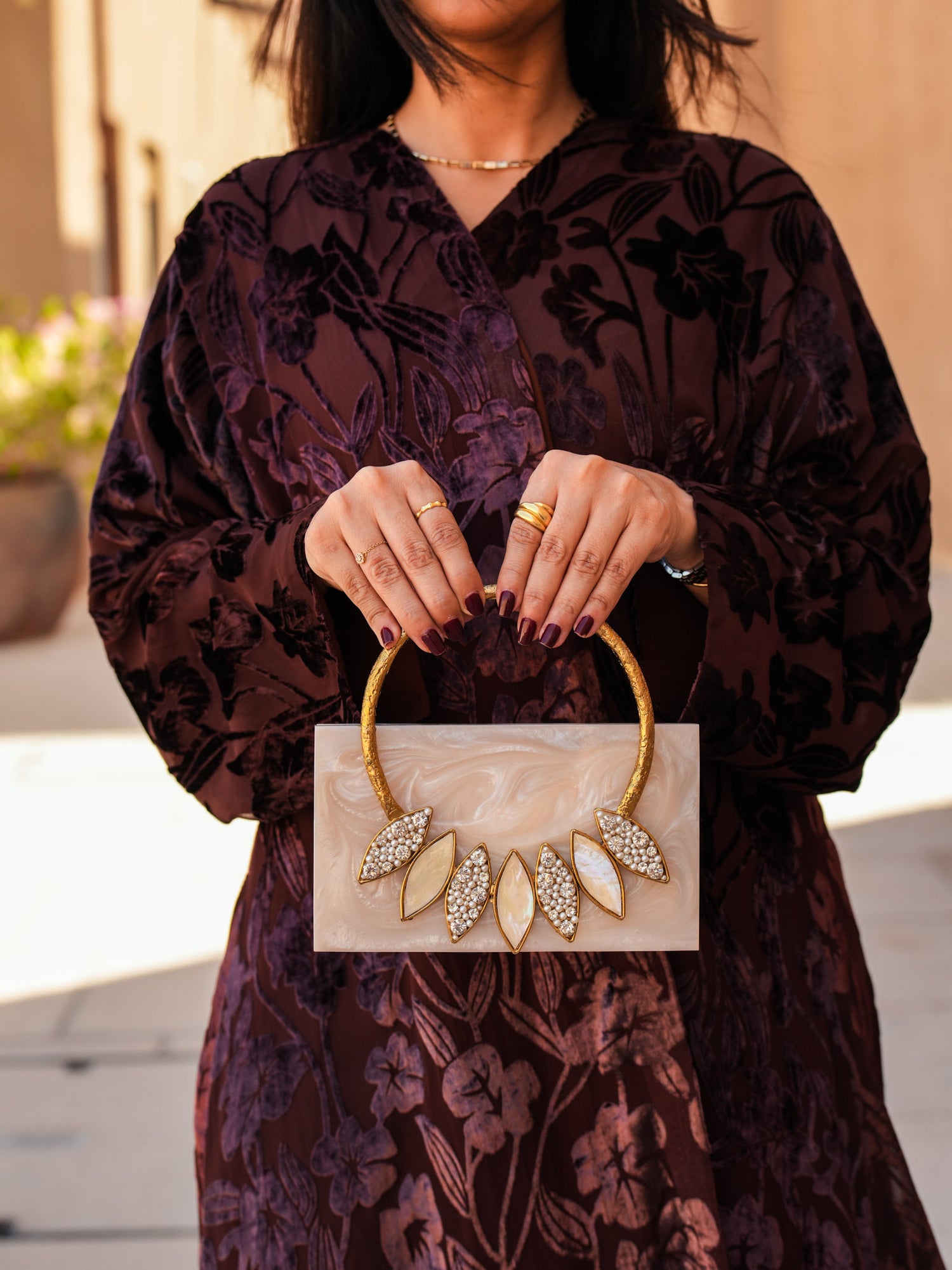 حقيبة يد من الراتنج مزدهرة طوال الليل