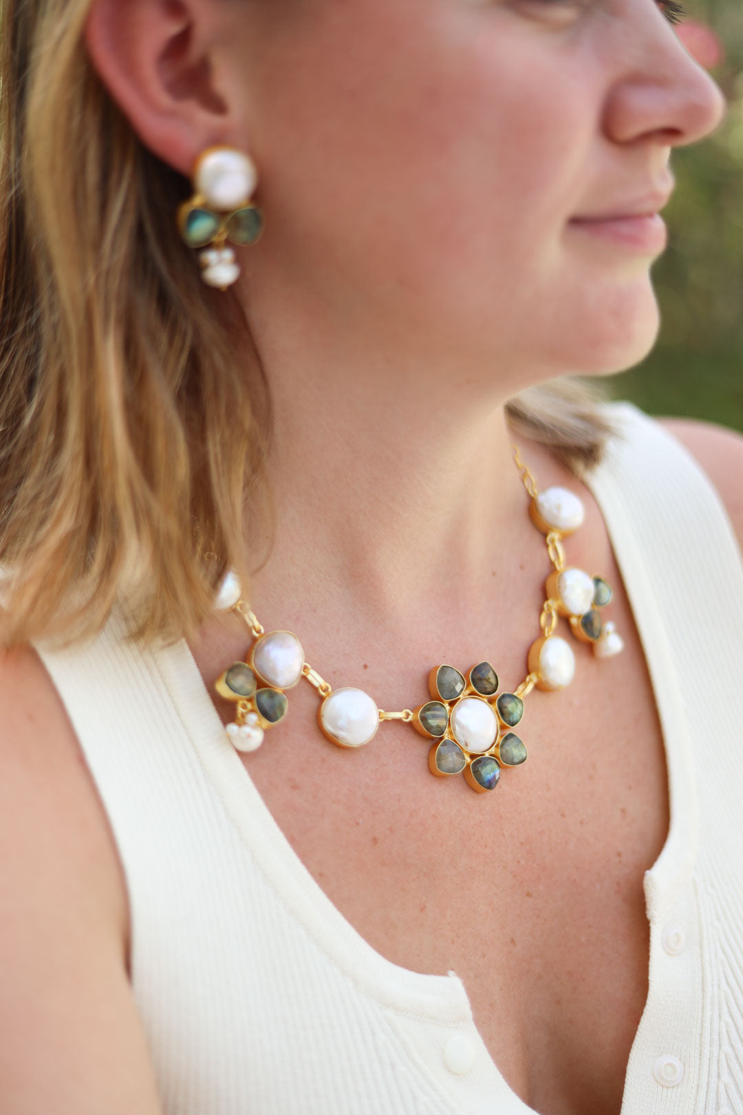 Earring And Necklace Set, Good Mood Pearl Jewelry Set, Selomenika