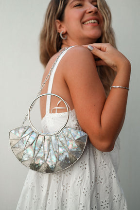 Silver Clutch Evening Bag, Make Yourself Happy Silver Bag, Selomenika