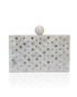 White clutch bag with decorative stones on a white background